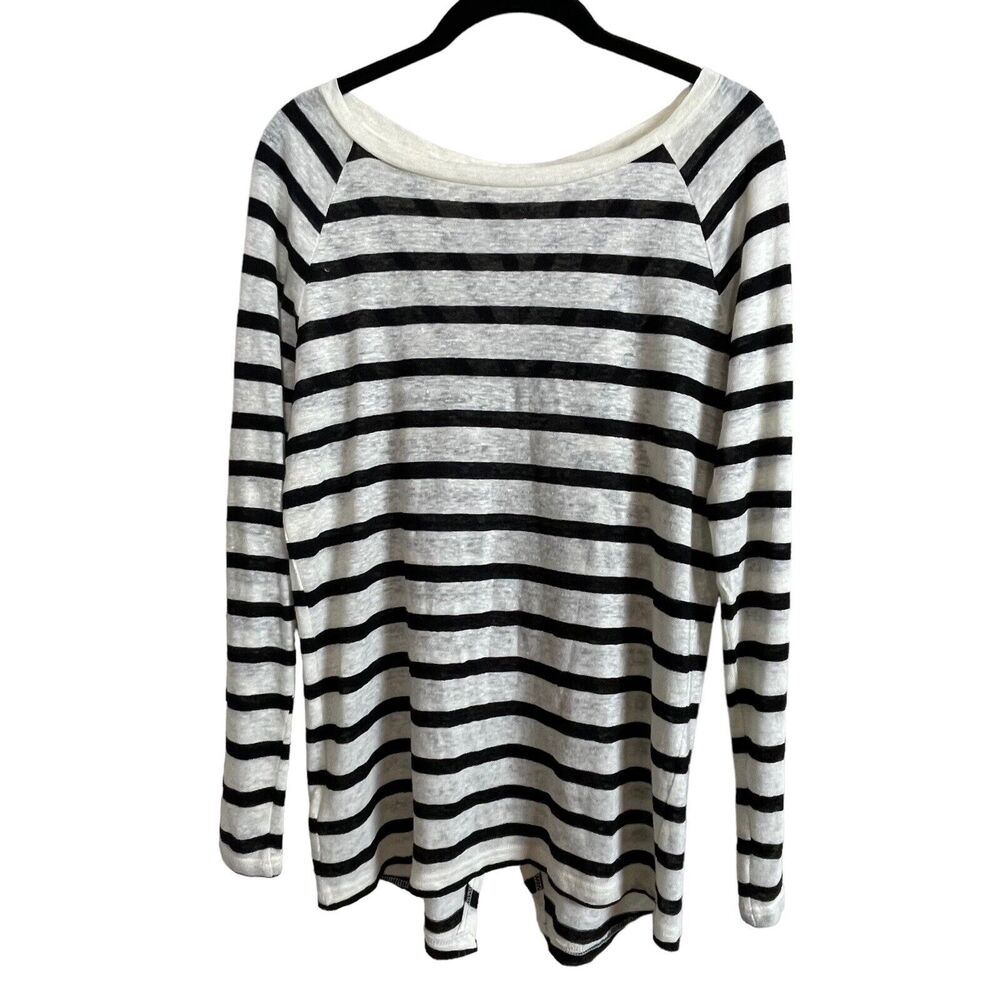 BB Dakota Linen Split Back Top XS – Ivory Black‎ Striped Coastal Resortwear